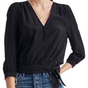 Madewell Black Silk Wrap Waist Tie Blouse